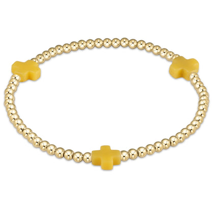 Color Signature Cross 3mm Gold Bead Bracelet