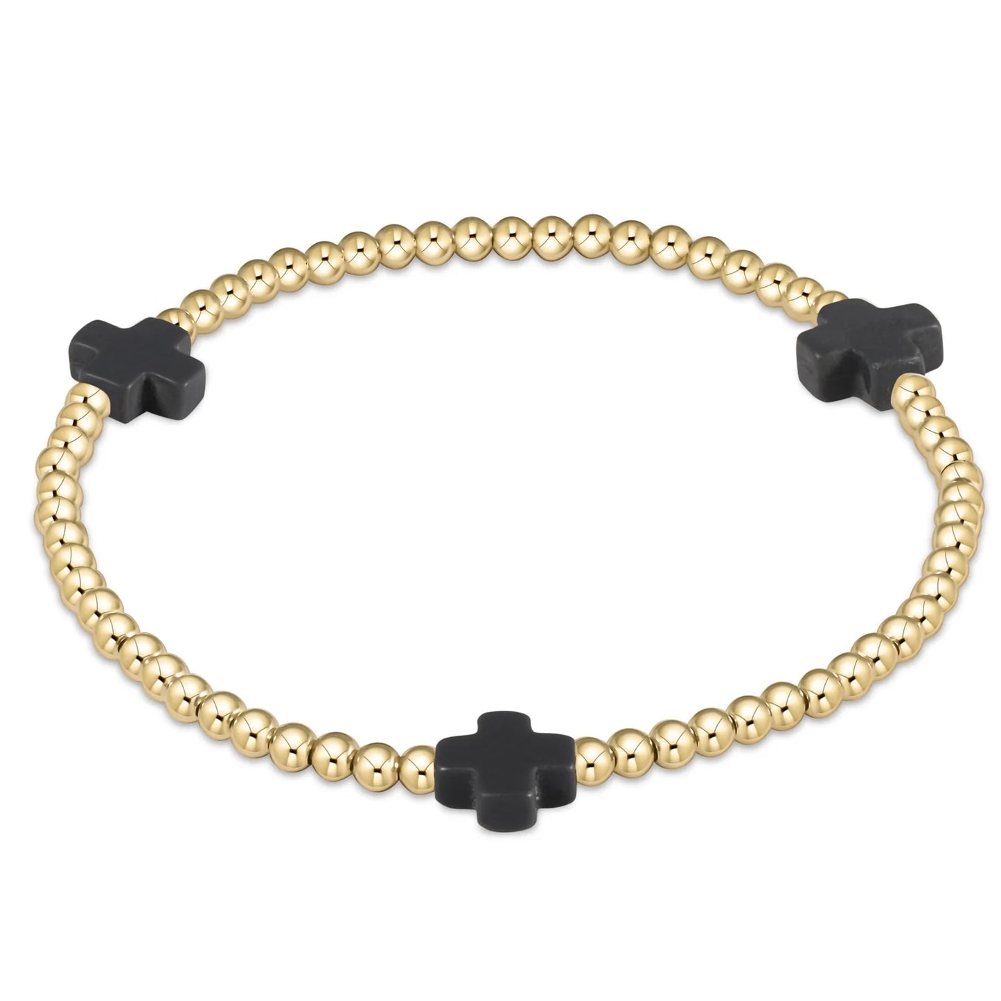 Color Signature Cross 3mm Gold Bead Bracelet