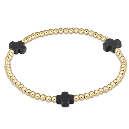 Color Signature Cross 3mm Gold Bead Bracelet