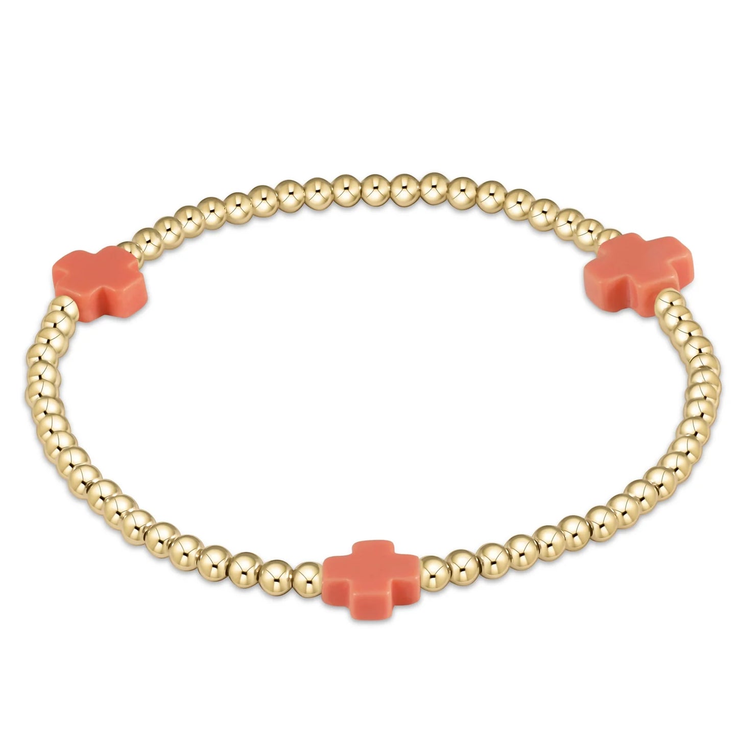 Color Signature Cross 3mm Gold Bead Bracelet