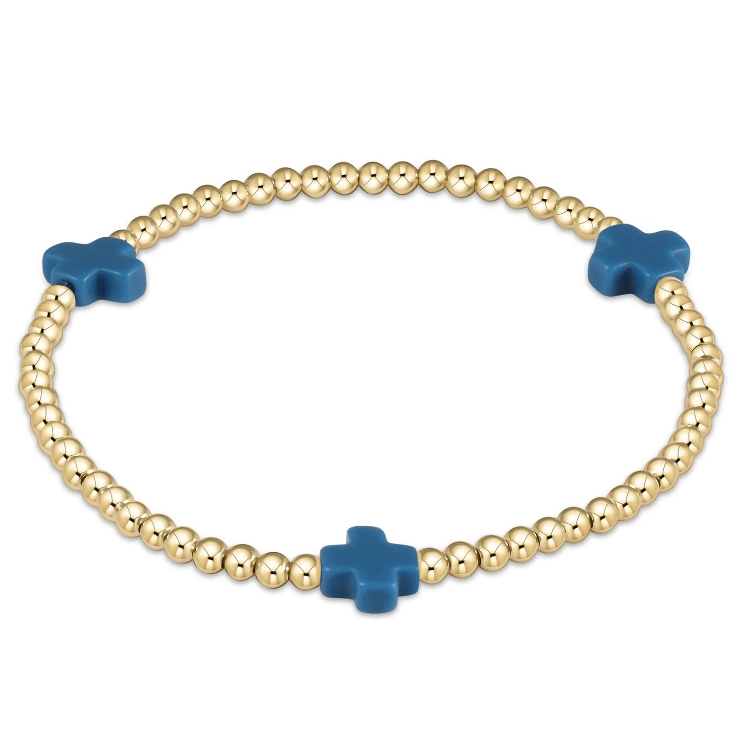 Color Signature Cross 3mm Gold Bead Bracelet