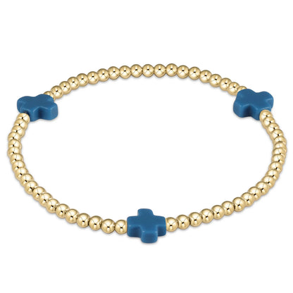 Color Signature Cross 3mm Gold Bead Bracelet