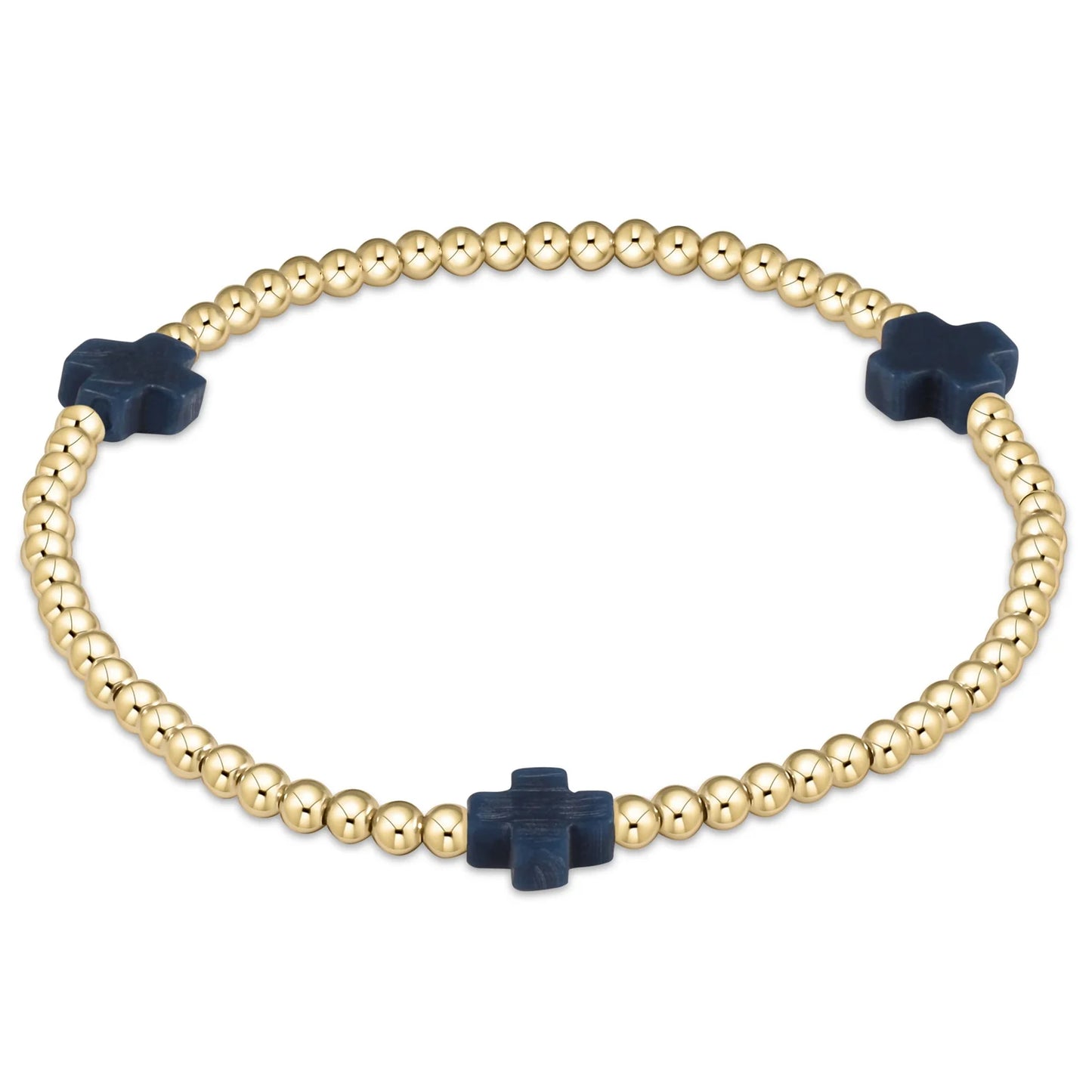Color Signature Cross 3mm Gold Bead Bracelet