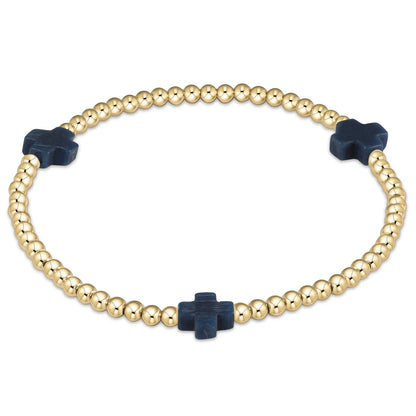 Color Signature Cross 3mm Gold Bead Bracelet