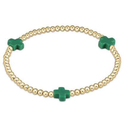 Color Signature Cross 3mm Gold Bead Bracelet