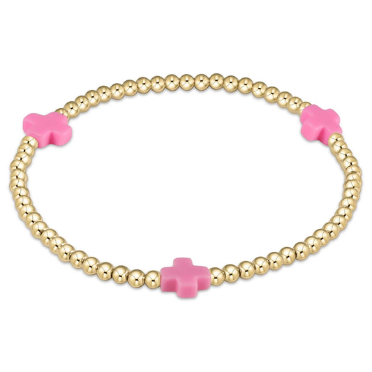 Color Signature Cross 3mm Gold Bead Bracelet