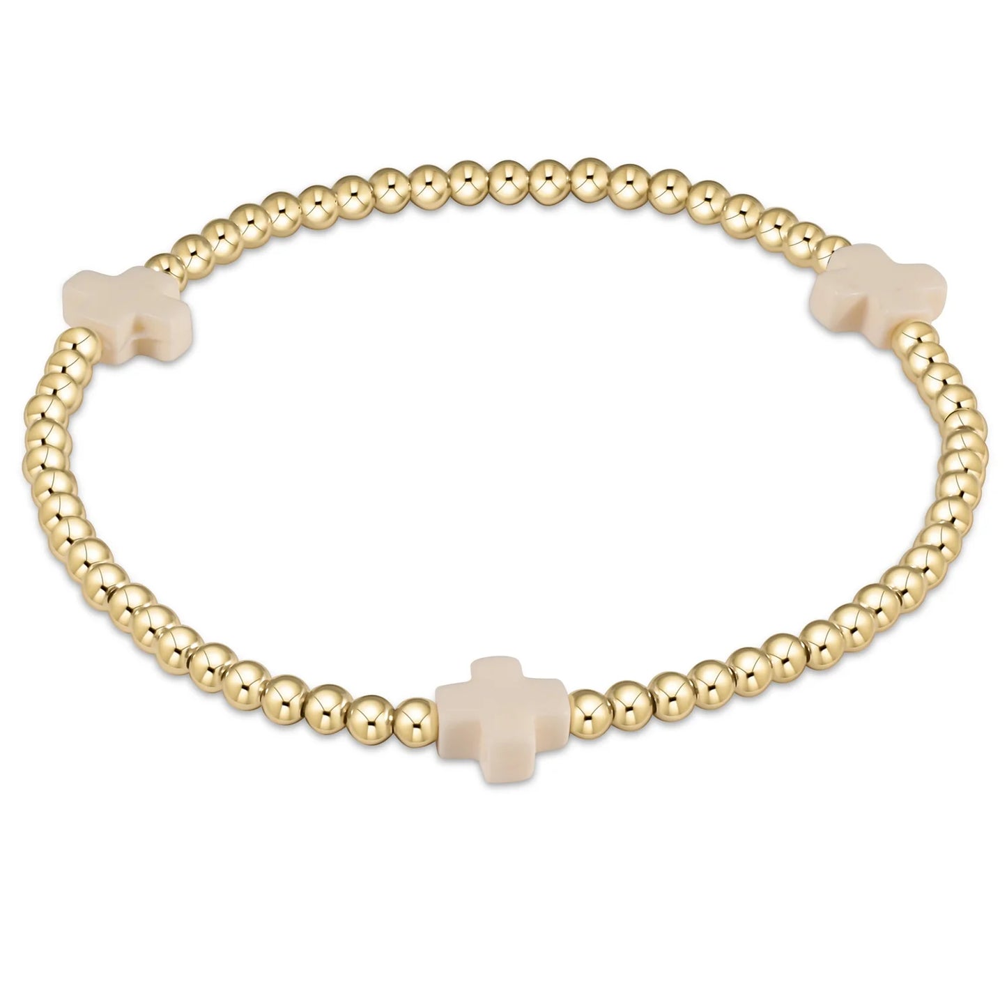 Color Signature Cross 3mm Gold Bead Bracelet