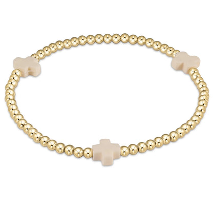 Color Signature Cross 3mm Gold Bead Bracelet
