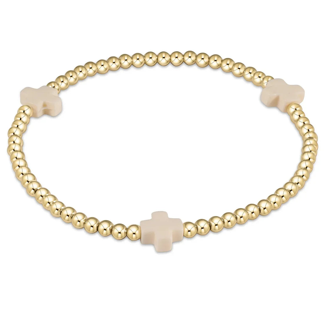 Extends Color Signature Cross 3mm Gold Bead Bracelet