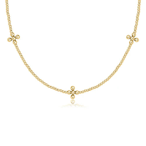 15" choker beaded signature cross - 2mm gold beads