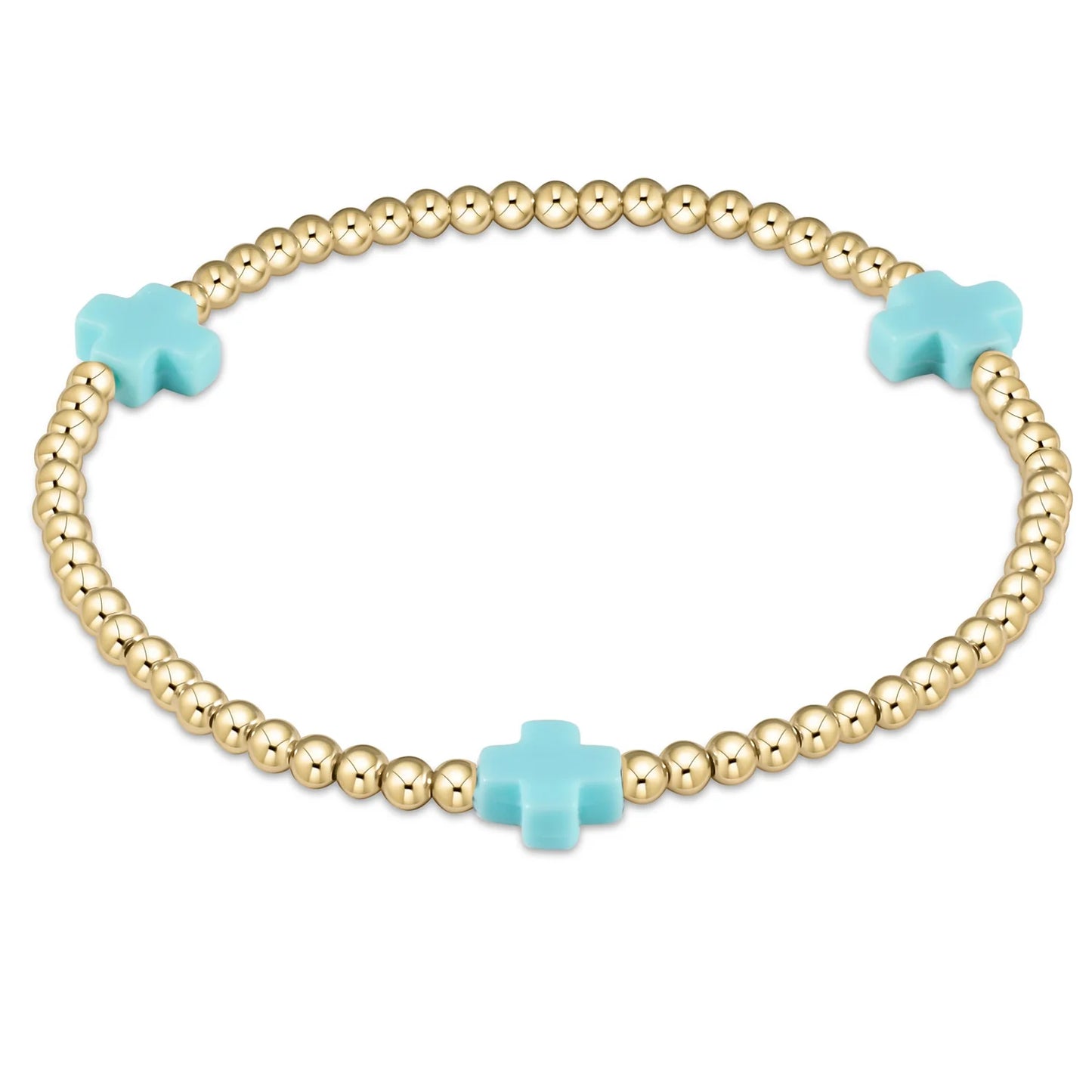 Color Signature Cross 3mm Gold Bead Bracelet