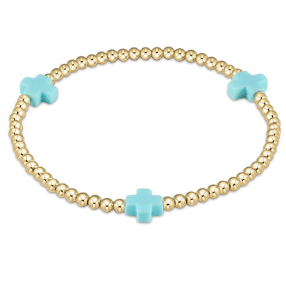 Color Signature Cross 3mm Gold Bead Bracelet
