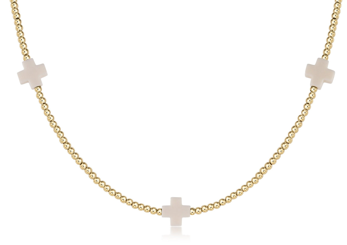17" choker beaded - signature cross 2mm gold - off-white