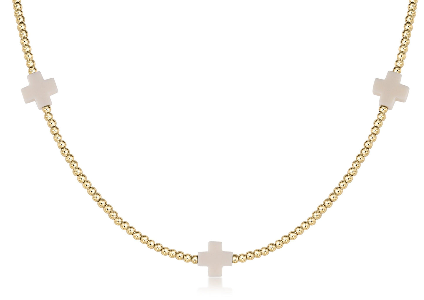 17" choker beaded - signature cross 2mm gold - off-white