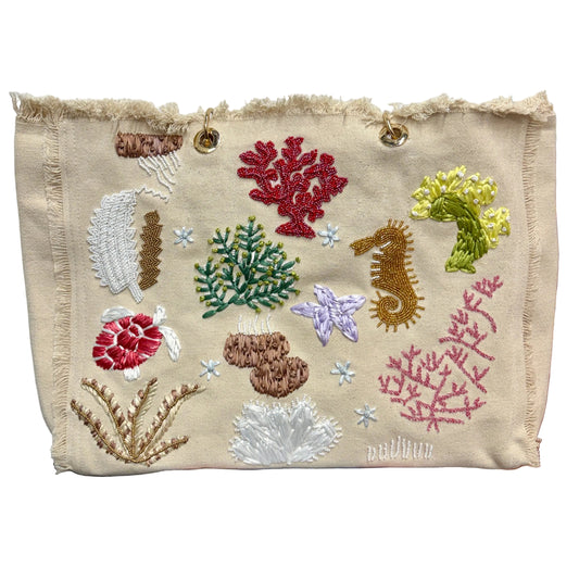 Beaded Raffia Sea Life Tote