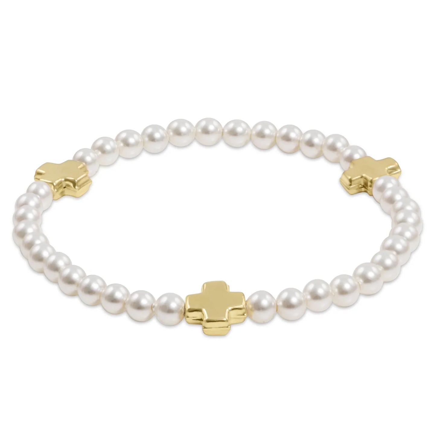 extends signature cross pearl pattern 4mm bead bracelet - gold
