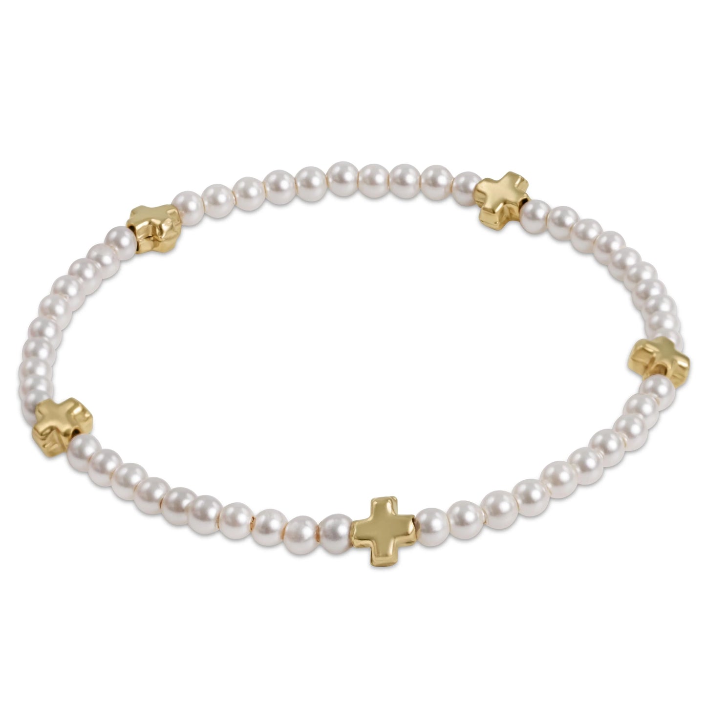 egirl signature cross small pearl bracelet - gold