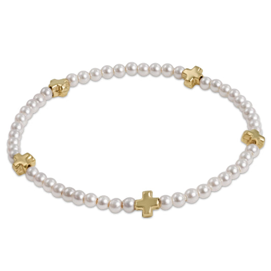 signature cross small 3mm pearl bracelet - gold