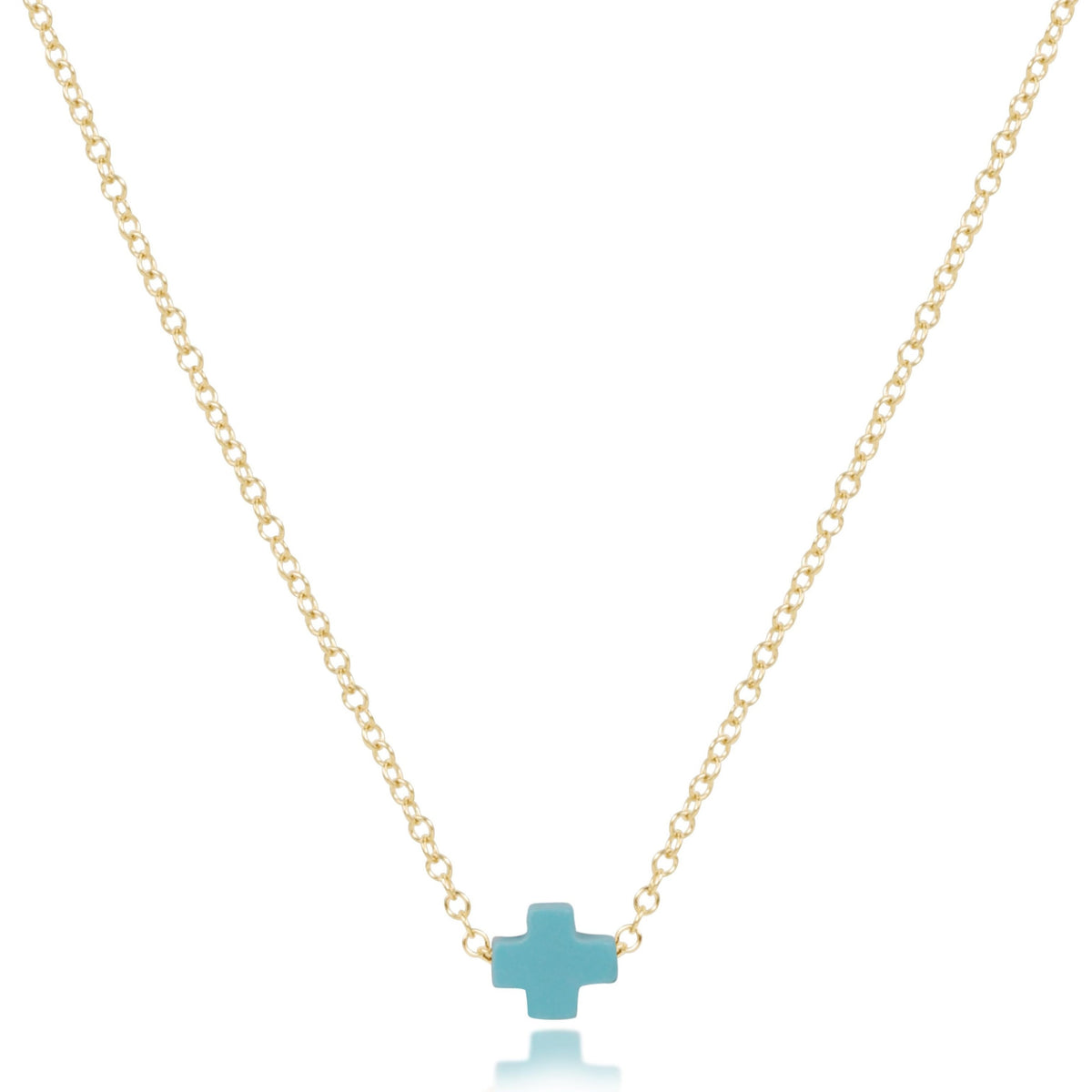 16" necklace gold - signature cross small turquoise