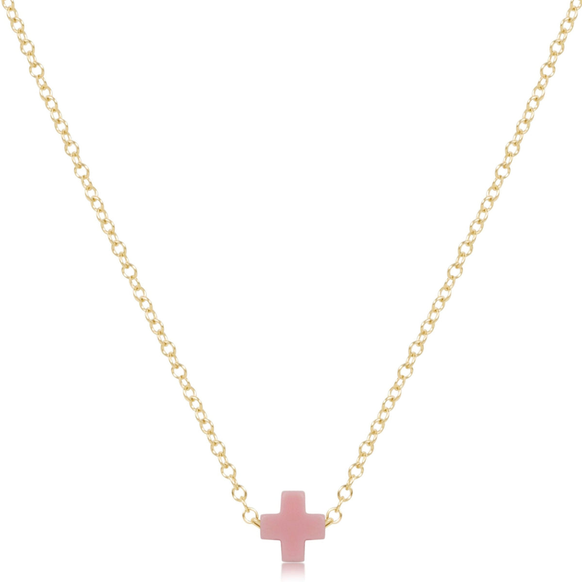 16" necklace gold - signature cross small pink