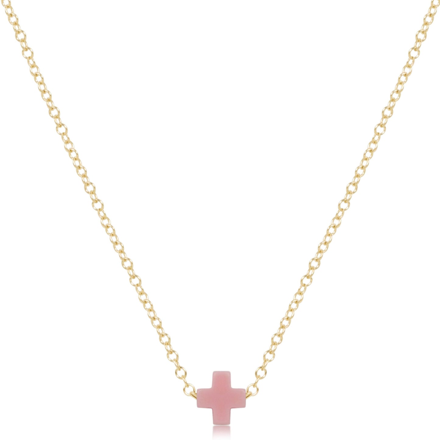16" necklace gold - signature cross small pink
