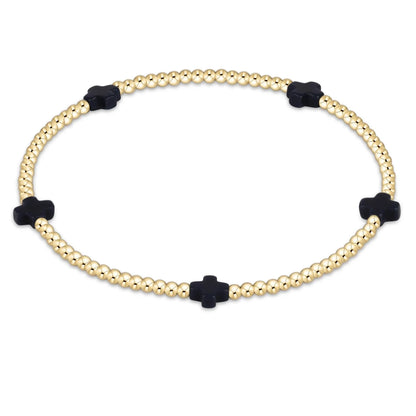 Color Signature Cross 2mm Gold Bead Bracelet