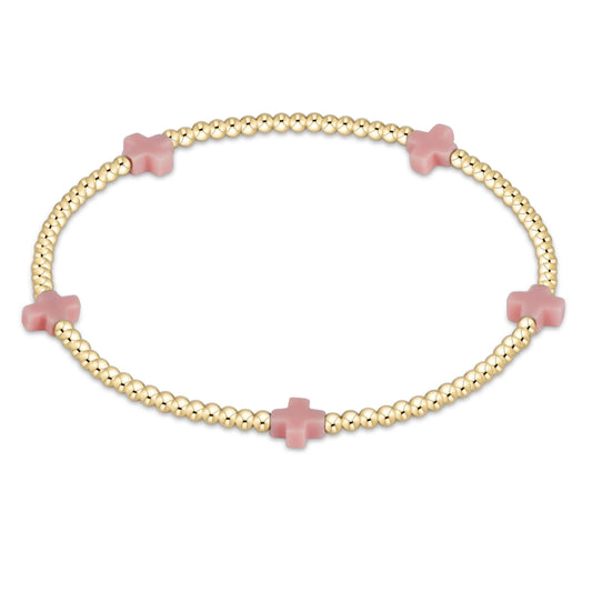signature cross small gold pattern 2mm bead bracelet