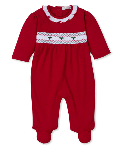 CLB Holiday Medley 24 Red Hand Smocked Mistletoe Footie