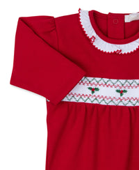 CLB Holiday Medley 24 Red Hand Smocked Mistletoe Footie