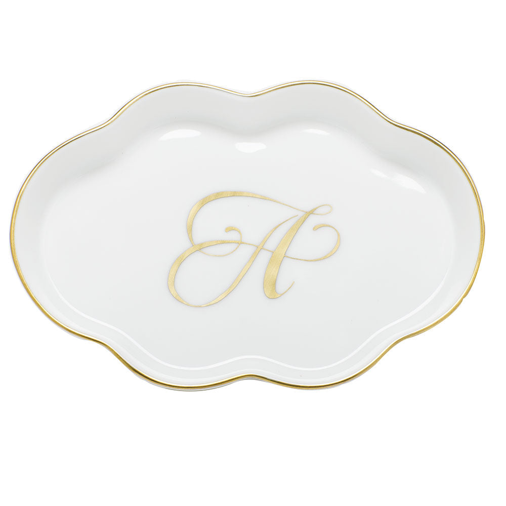 Scalloped Tray with Monogram — Gold