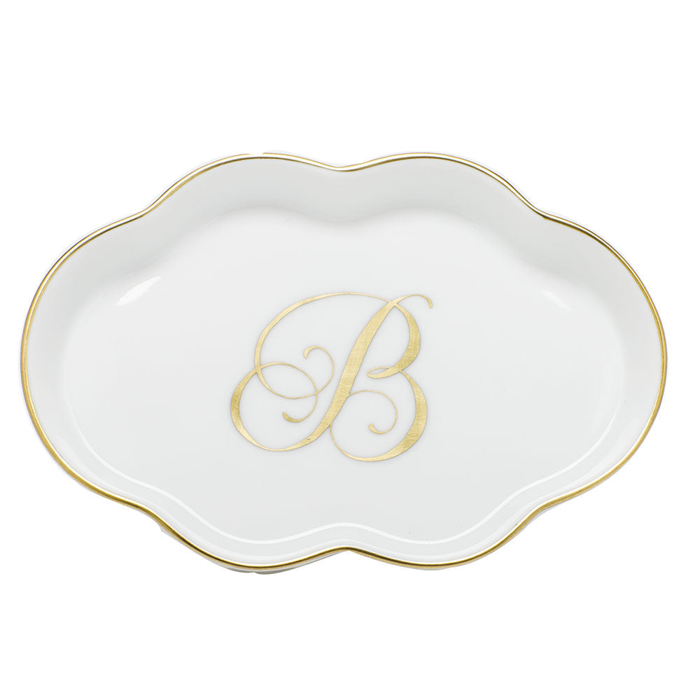 Scalloped Tray with Monogram — Gold