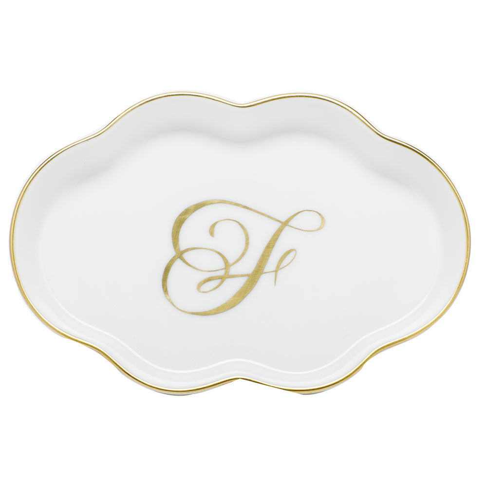Scalloped Tray with Monogram — Gold
