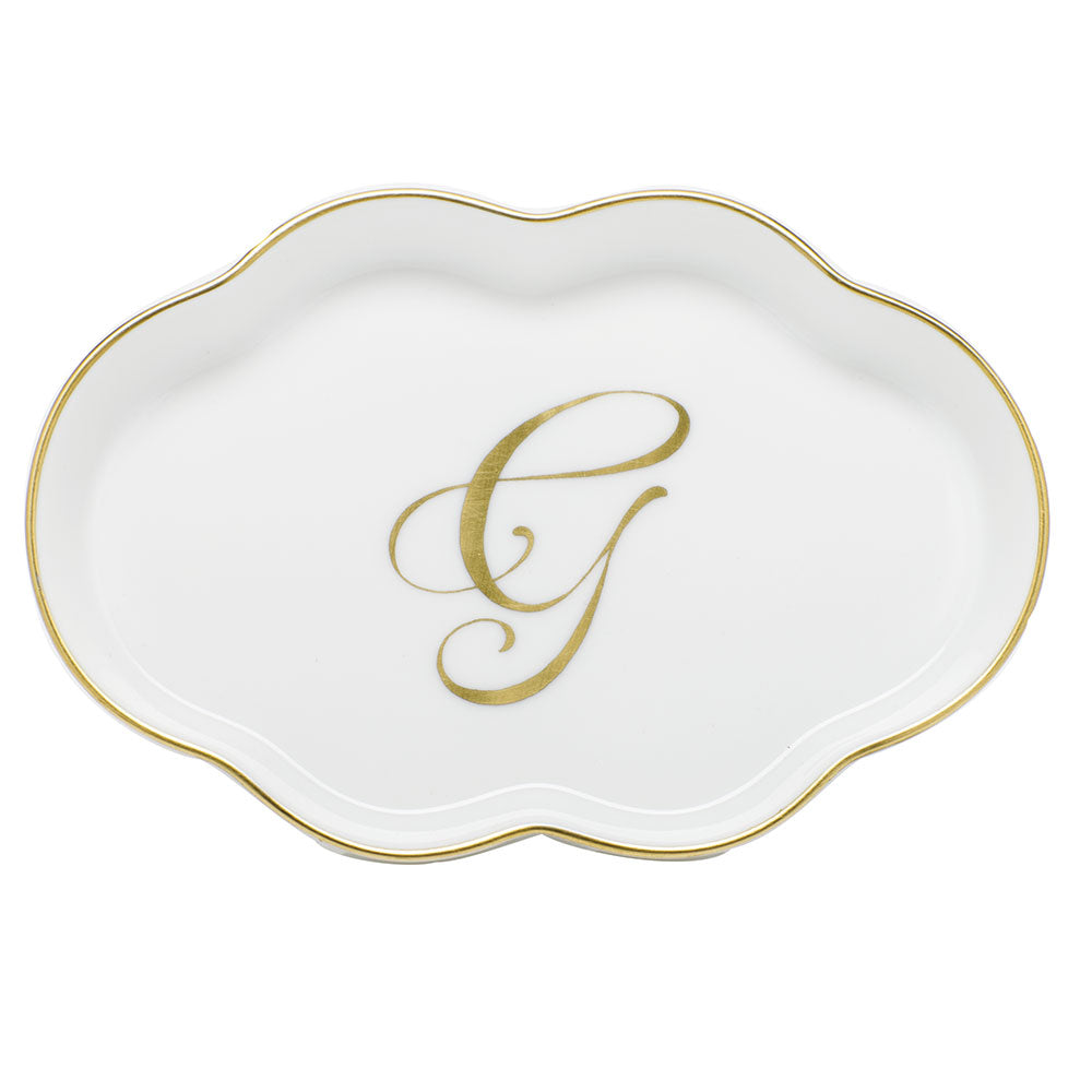 Scalloped Tray with Monogram — Gold