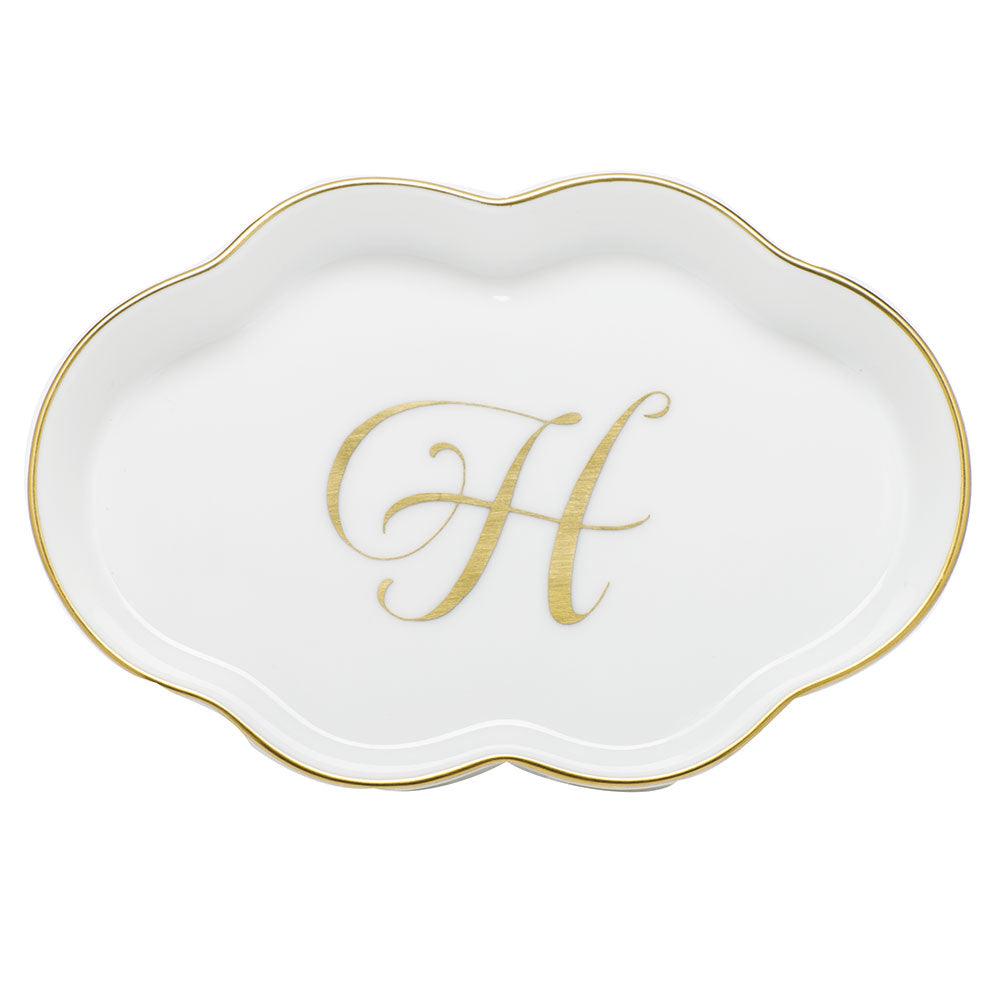 Scalloped Tray with Monogram — Gold