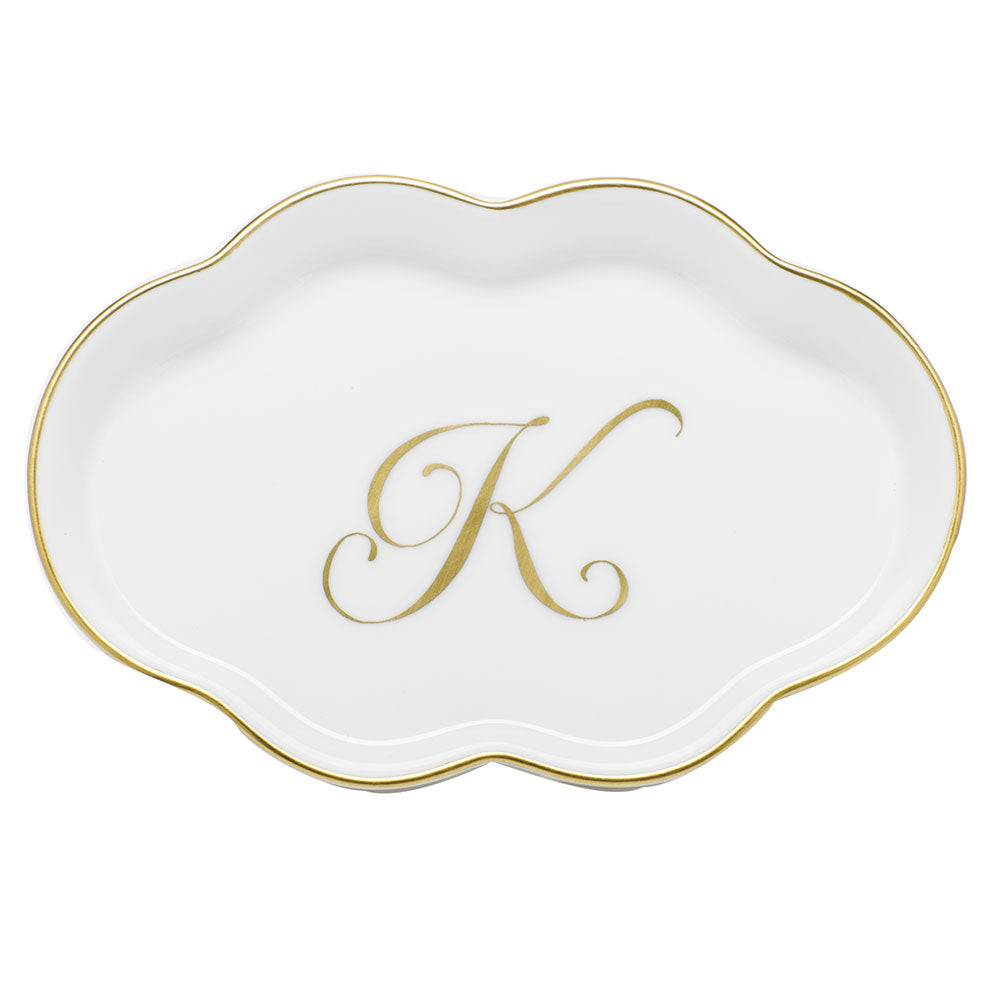 Scalloped Tray with Monogram — Gold