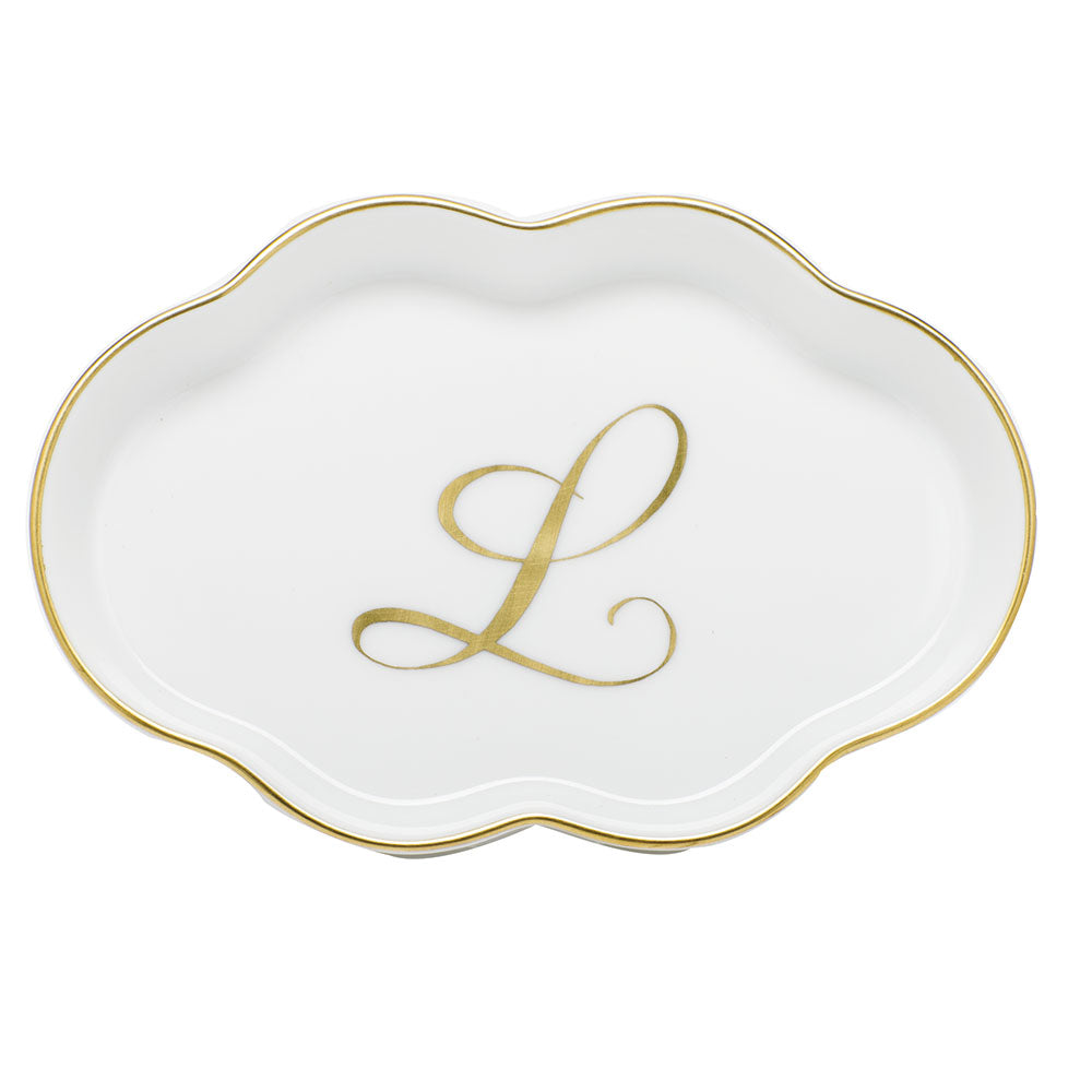 Scalloped Tray with Monogram — Gold