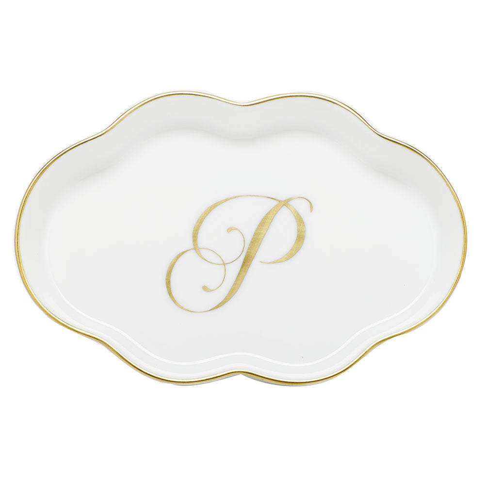Scalloped Tray with Monogram — Gold