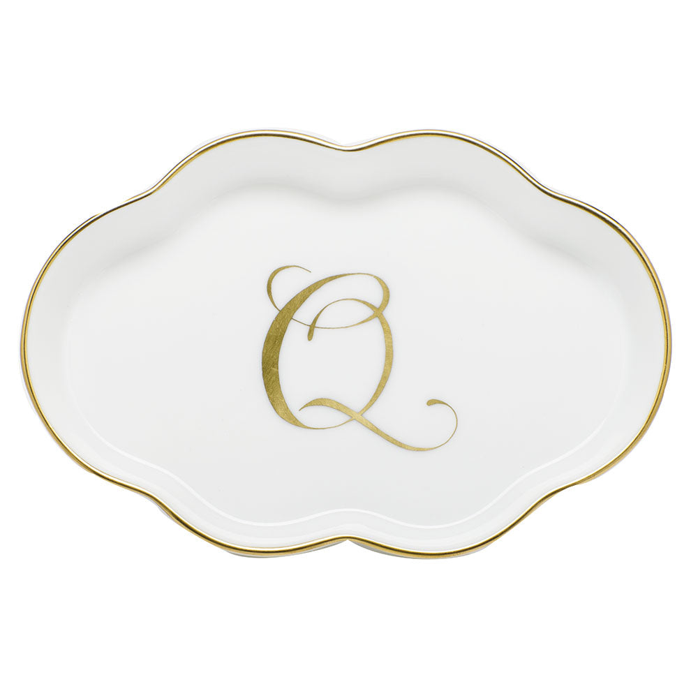 Scalloped Tray with Monogram — Gold