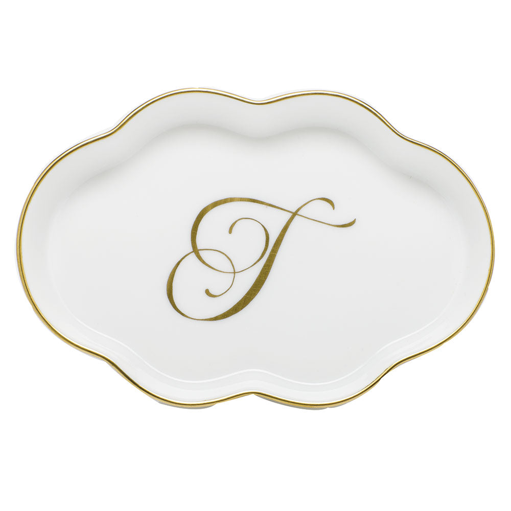 Scalloped Tray with Monogram — Gold