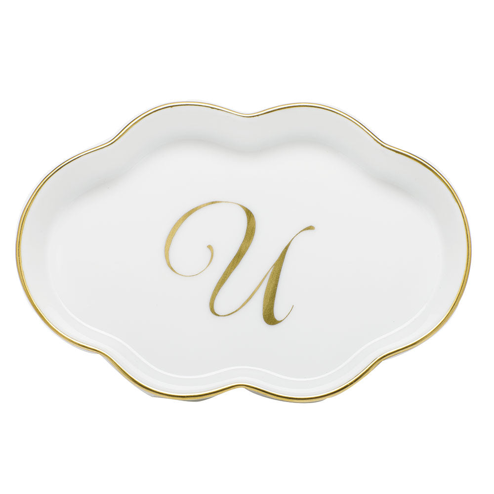 Scalloped Tray with Monogram — Gold
