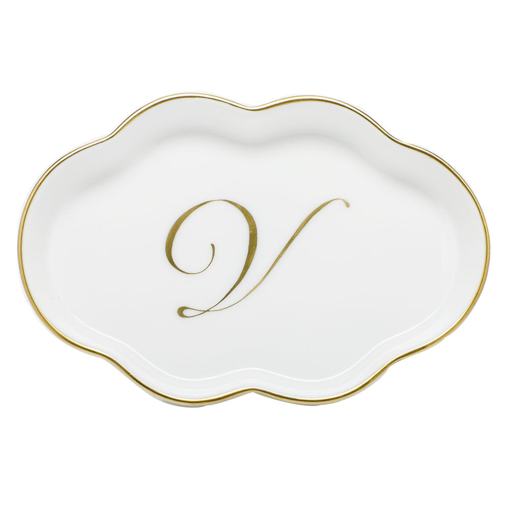 Scalloped Tray with Monogram — Gold