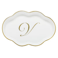 Scalloped Tray with Monogram - Letter V