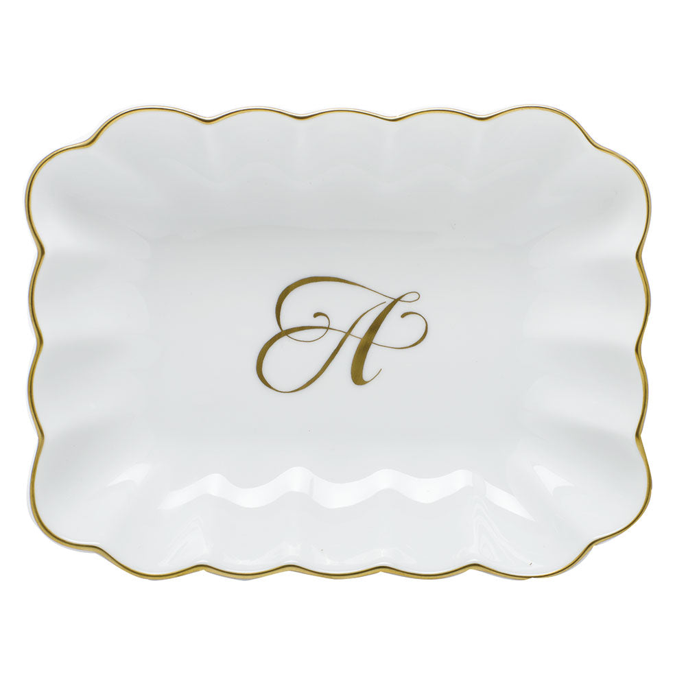 Oblong Dish with Monogram — Gold
