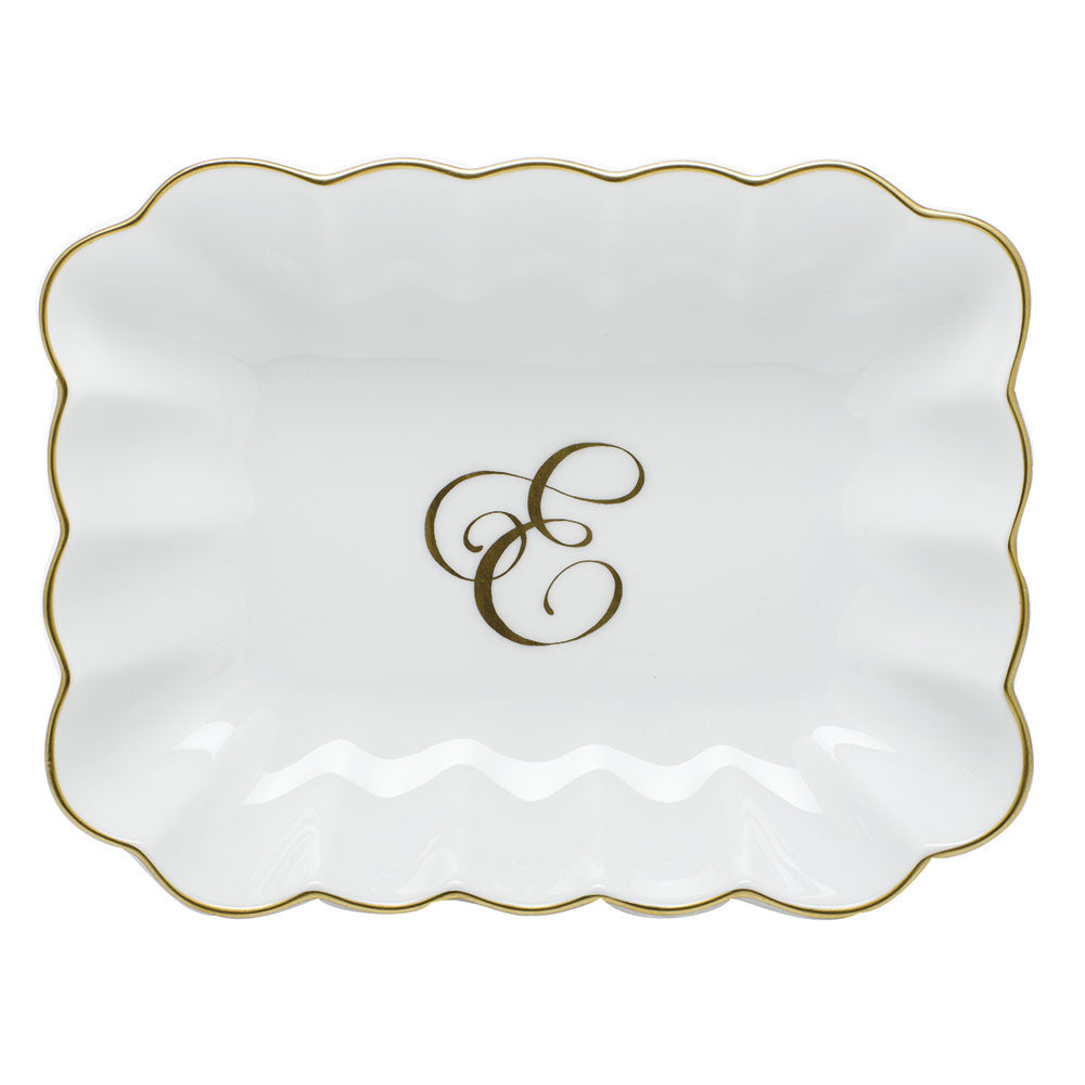 Oblong Dish with Monogram — Gold