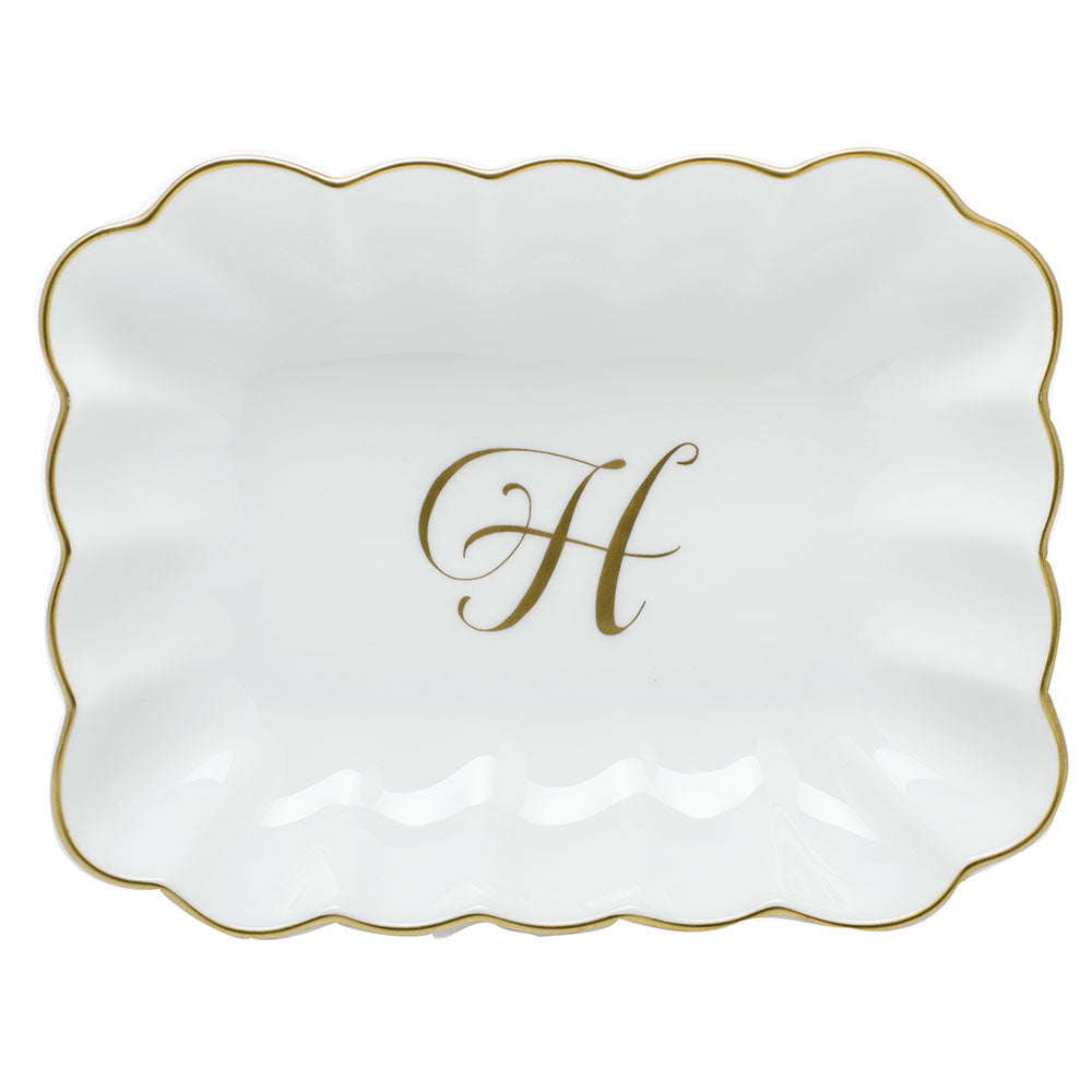 Oblong Dish with Monogram — Gold