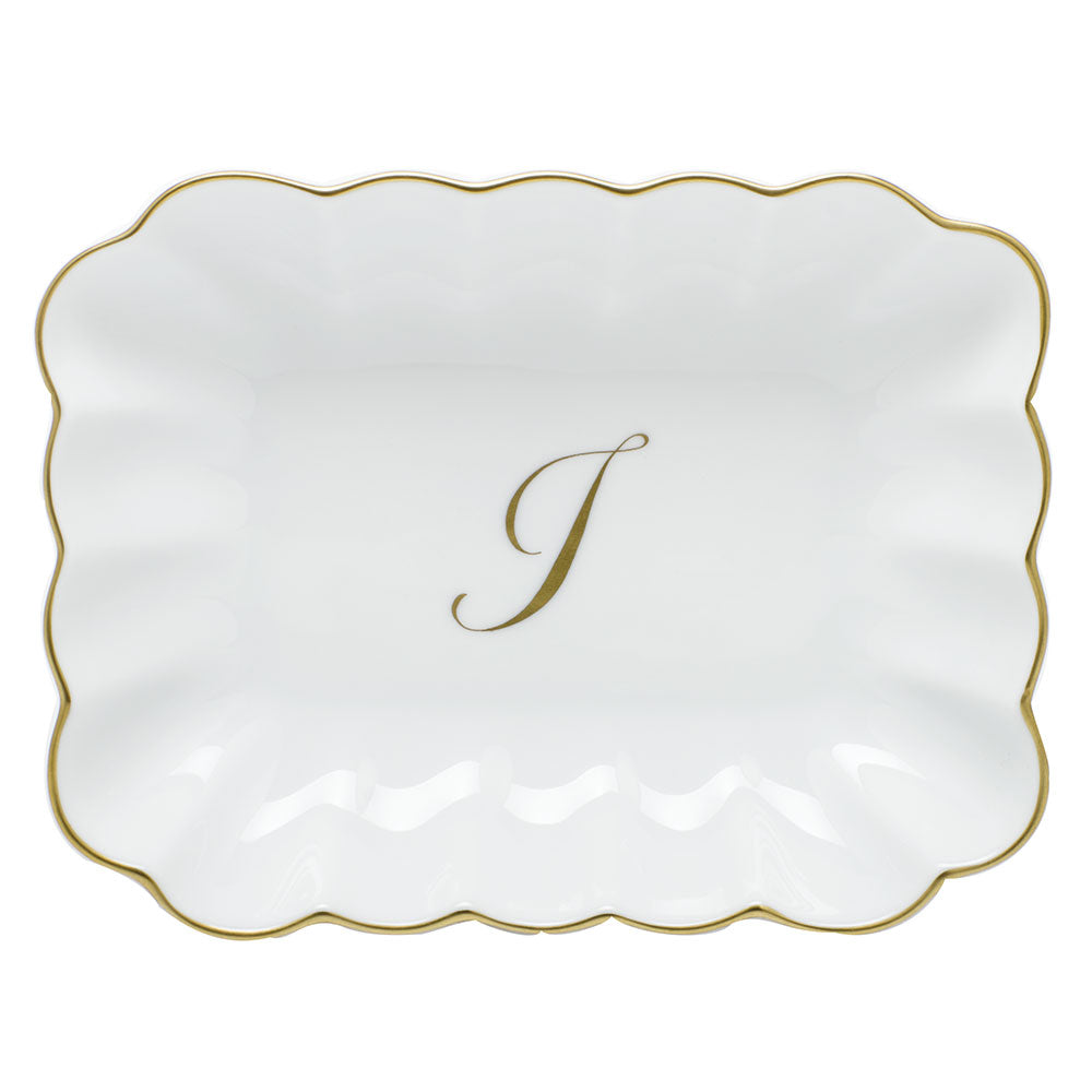 Oblong Dish with Monogram — Gold