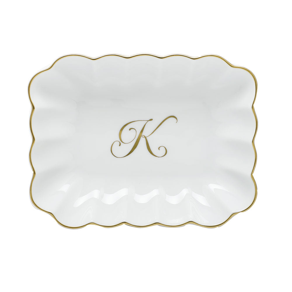 Oblong Dish with Monogram — Gold