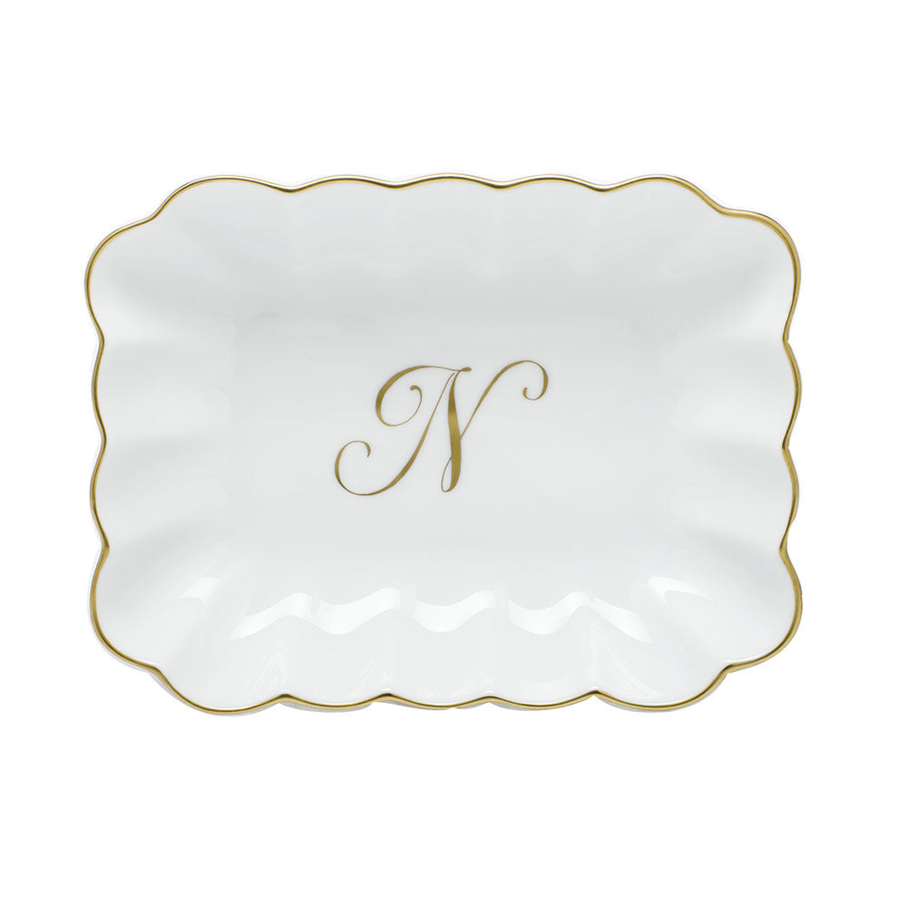 Oblong Dish with Monogram — Gold