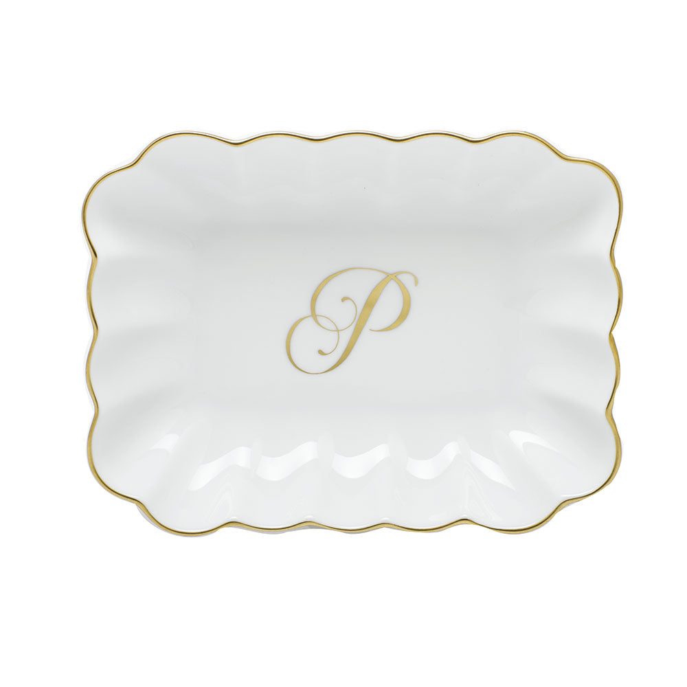 Oblong Dish with Monogram — Gold