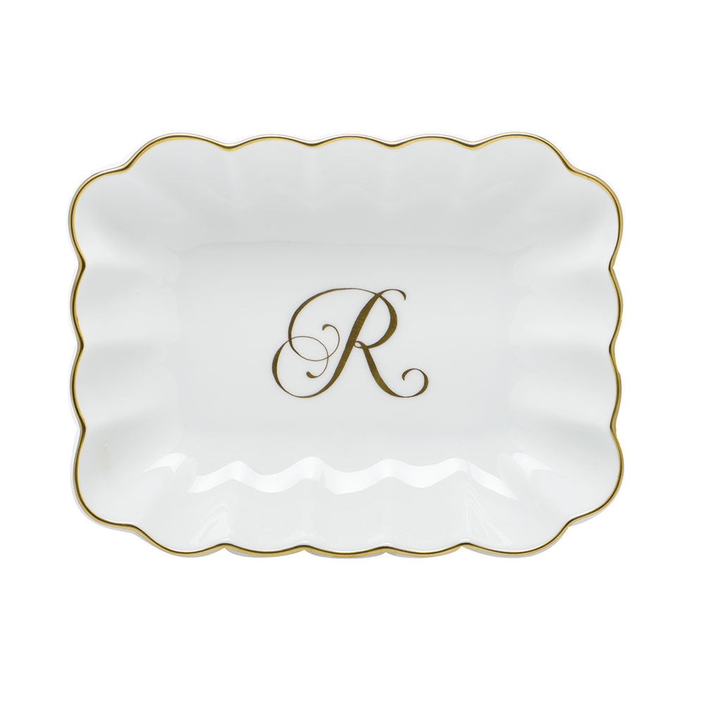 Oblong Dish with Monogram — Gold